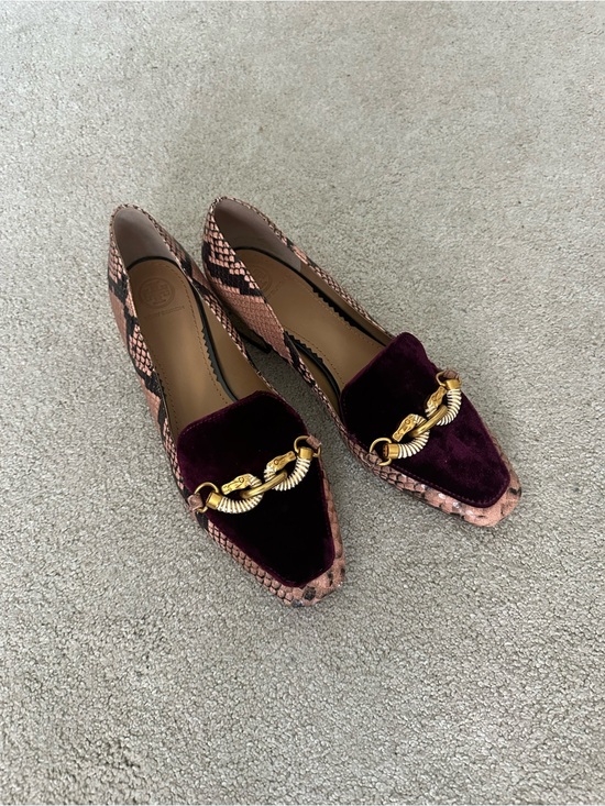 Tory Burch Shoes - Tory Burch Women's Velvet and Snake-Print Loafers in Burgundy and Pink